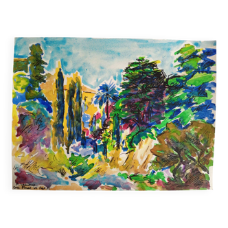 Pierre Lacroux (1909-1993) Gouache on paper 24 x 32 cm - Cap-Ferrat 323