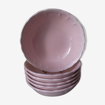 6 hollow plates in pink earthenware by Salins
