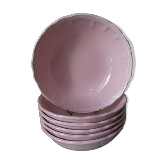 6 hollow plates in pink earthenware by Salins