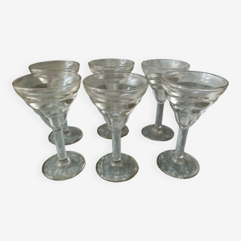 Serie de 6 anciens verres de bistrot pour vin cuit epoque art deco