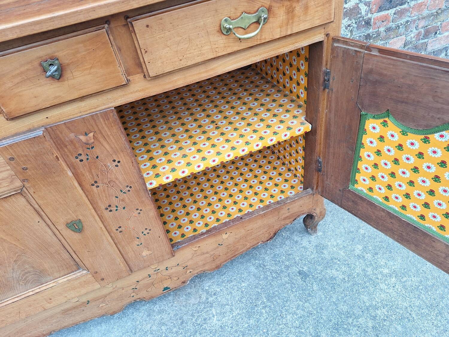 Antique sideboard, solid wood farmhouse furniture.