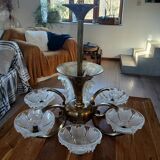 Antique Art Deco brass and glass chandelier