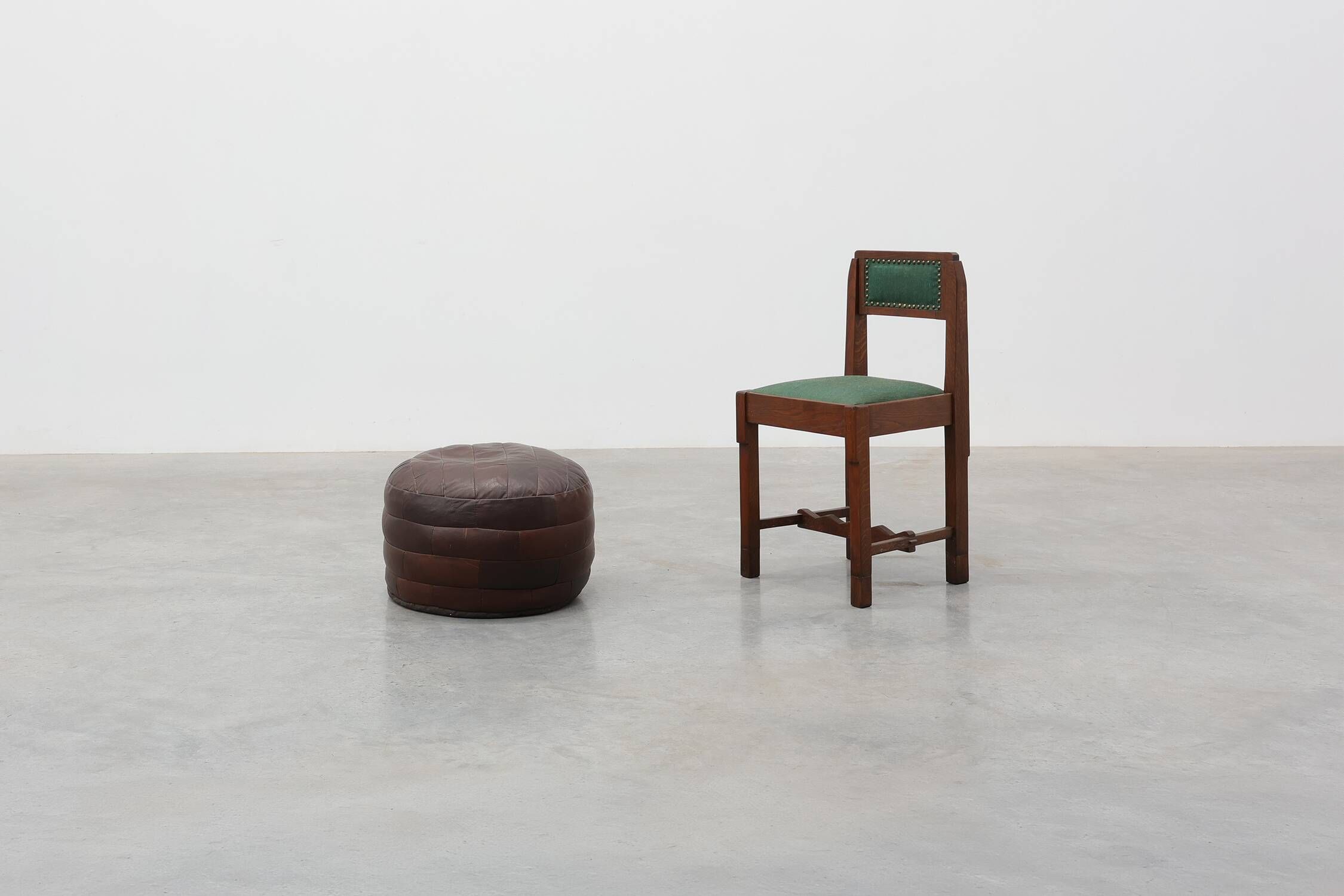 Pouf en cuir patchwork rond, Suisse, années 1970