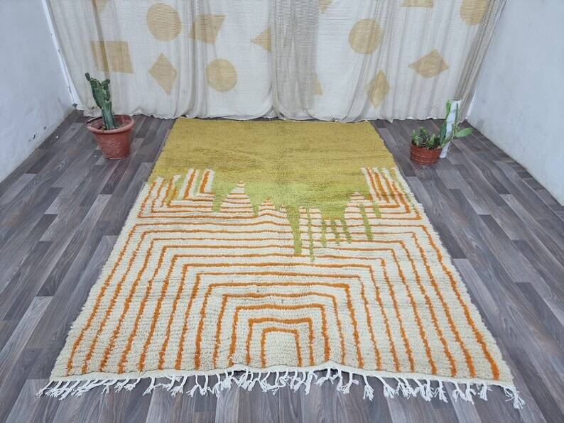 Handmade natural wool rug with colourful patterns, size 140/260 cm.
