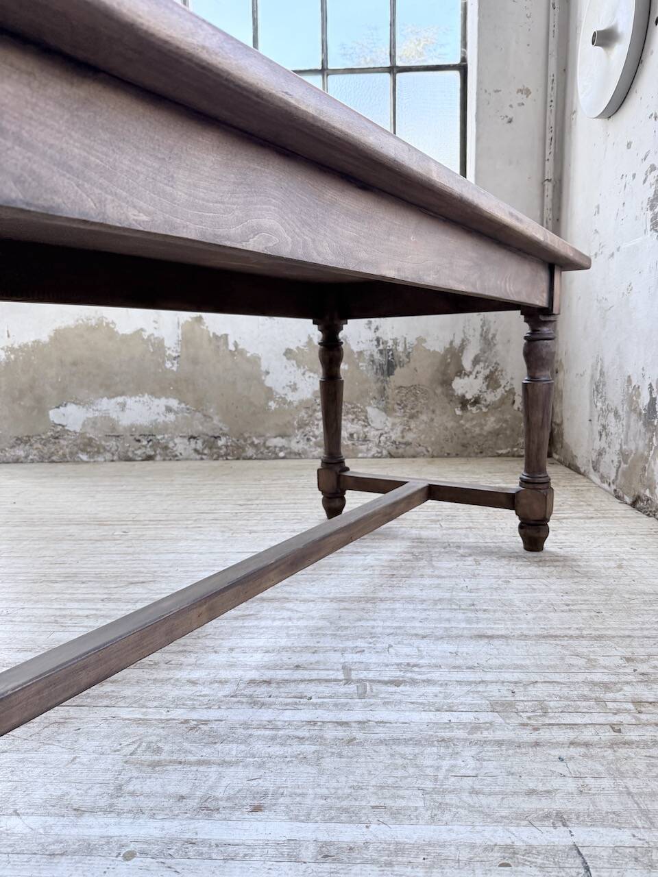 Farm table with turned legs, made of pine and birch, 180cm.