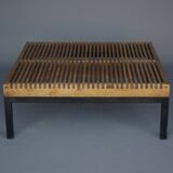 Table basse vintage à lattes en teck et métal, 1960