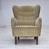 1960s, Danish armchair, light green furniture velour, beech wood.