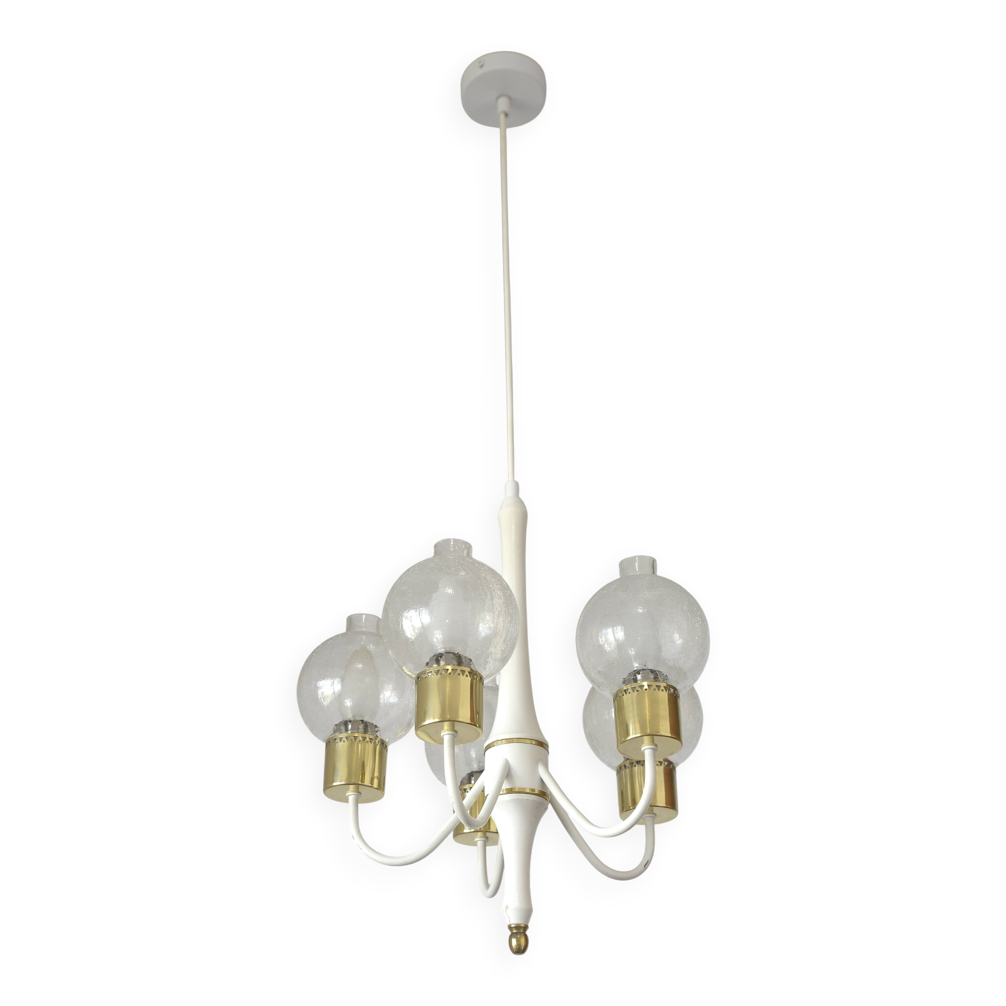 Vintage pendant light white eclectic chandelier hanging lamp Germany 1970's