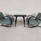 H 269 Lounge Chairs, table and poufs by Jindřich Halabala for Up Zavody, 1940s, Set of 5