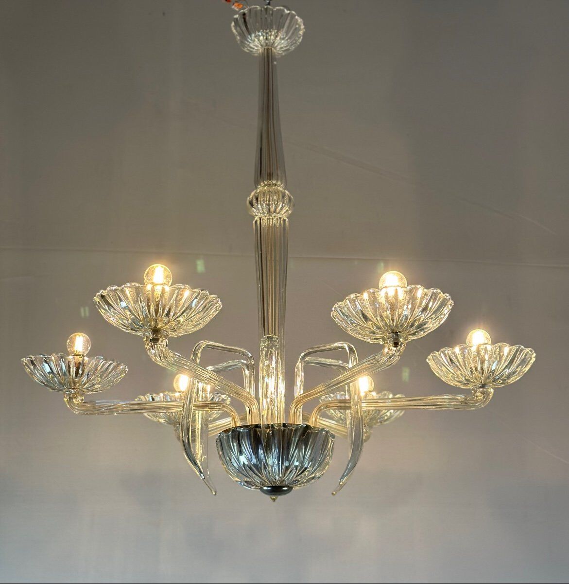 Venetian chandelier in transparent Murano glass circa 1950