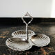 Vintage three-bowl server in silver-plated metal, shell decoration 1970-80.