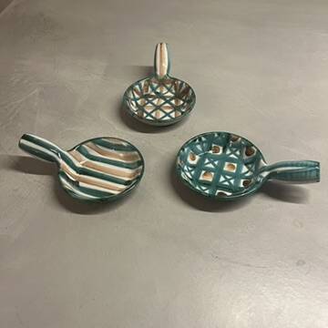Set of 3 ceramic frying pans by Robert Picault