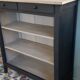 Buffet shelves open patinated black and linen