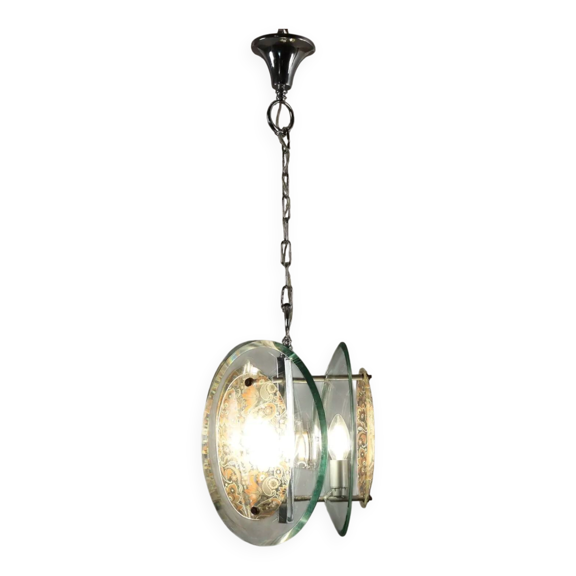 Suspension vintage des années 1960 en verre et métal, Italie