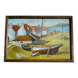 Oil on paper, glass frame