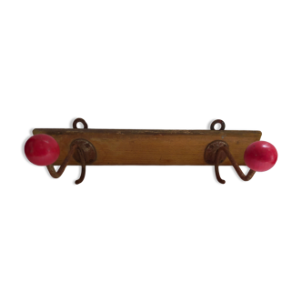 Coat rack 2 hooks vintage red balls