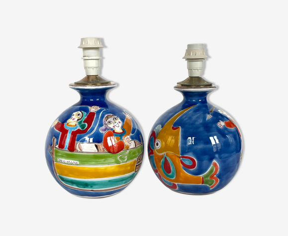 Paire de lampes vintage en céramique par Giovanni de Simone 1970