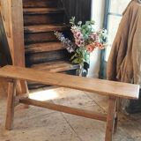 "A frame" bench in solid oak, patinated.