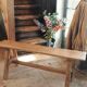 "A frame" bench in solid oak, patinated.
