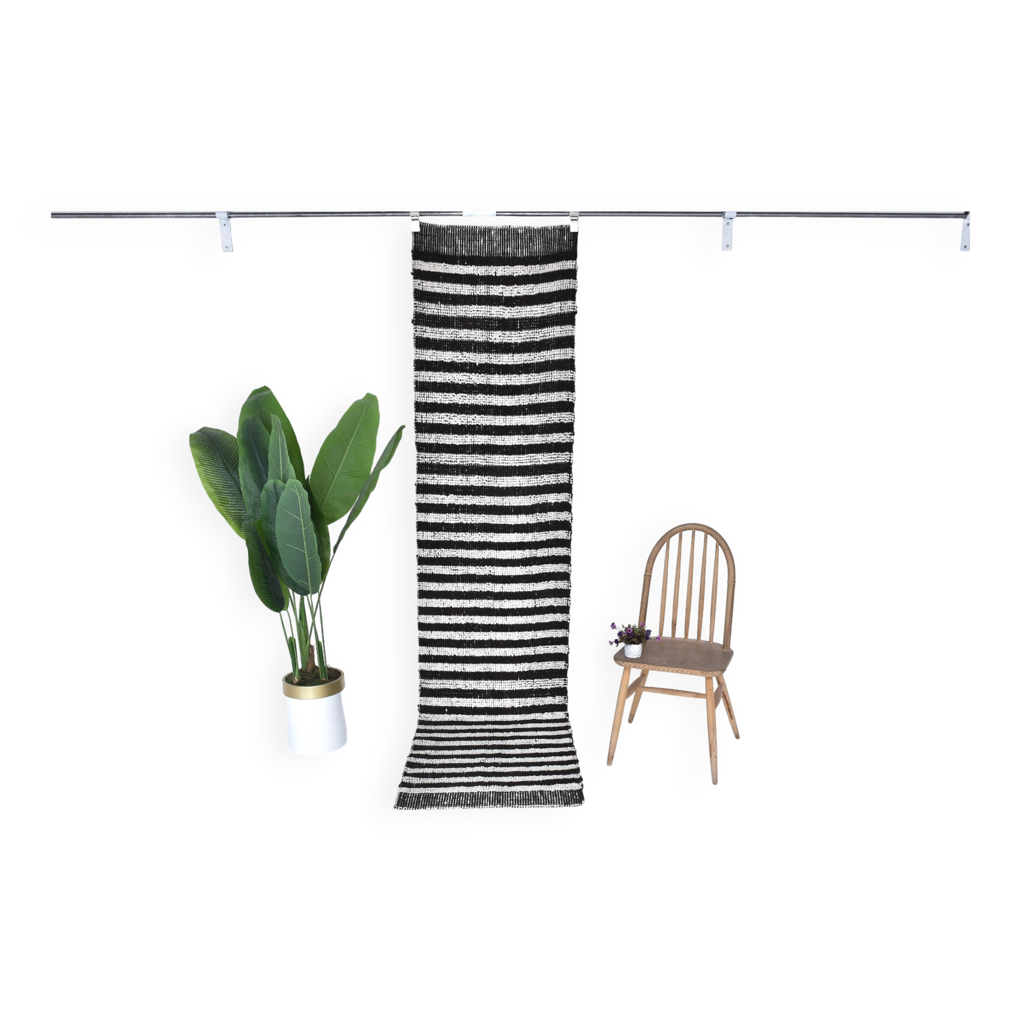 2x9 Brown White Striped Runner Rug, 69x289Cm SK 242096