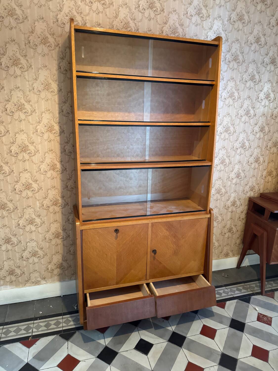 Mid-century vintage asymmetrical display cabinet