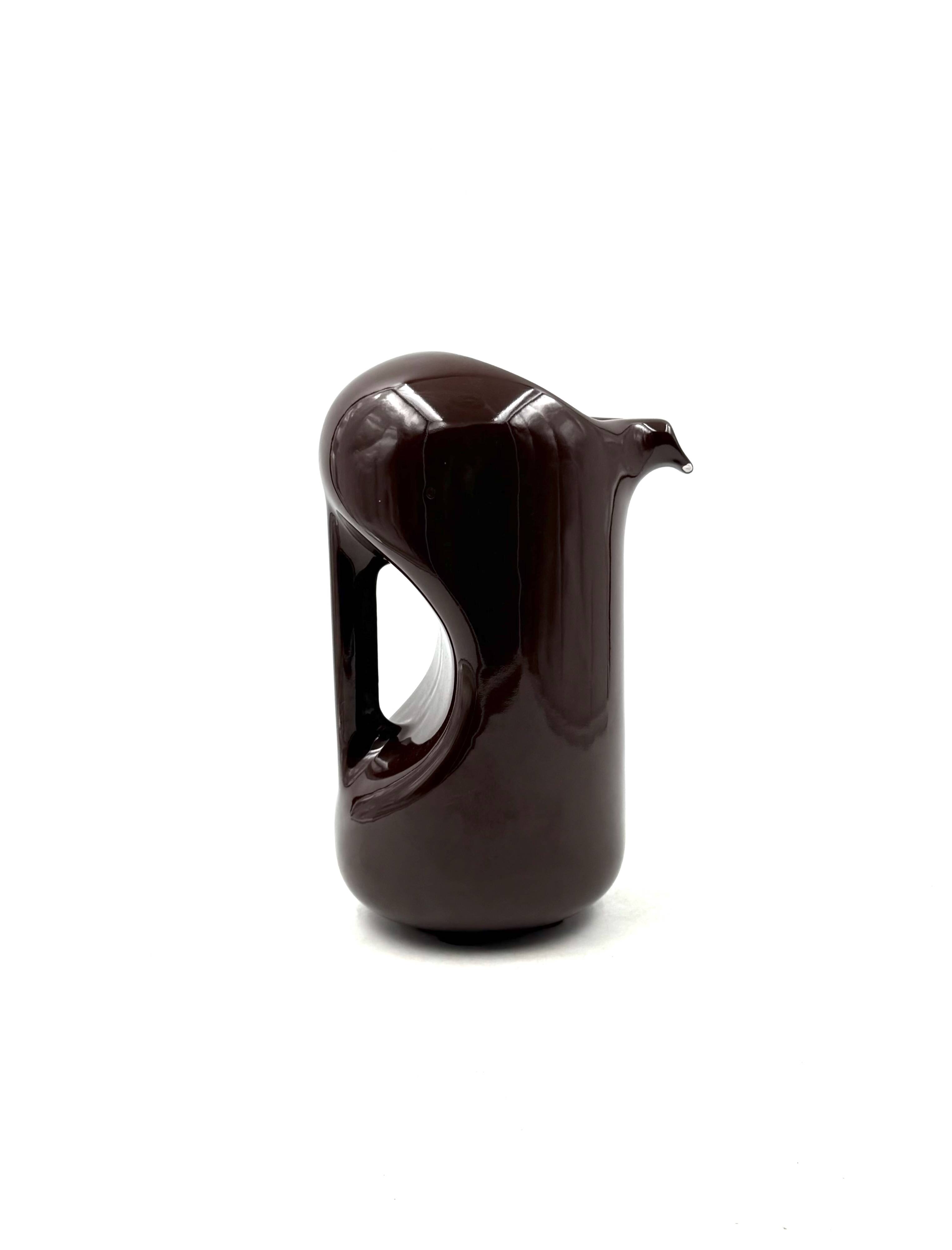 Mid-century modern brown ceramic vase / jug, Il Picchio Italy 1970s