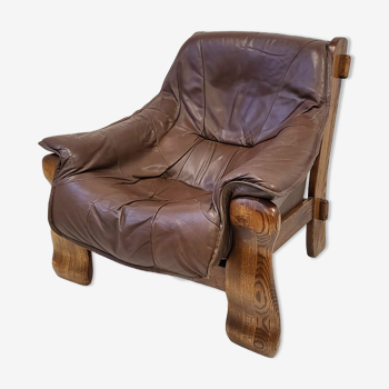 Vintage brutalist leather armchair