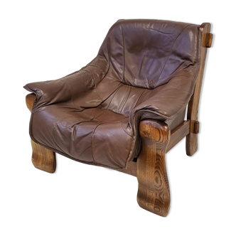 Fauteuil brutaliste vintage en cuir