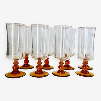 Lot de 8 flûtes champagne vintage verre ambré