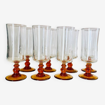 Set of 8 vintage amber glass champagne flutes