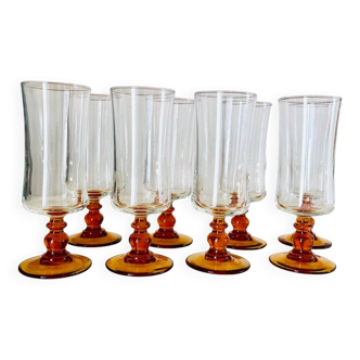 Set of 8 vintage amber glass champagne flutes