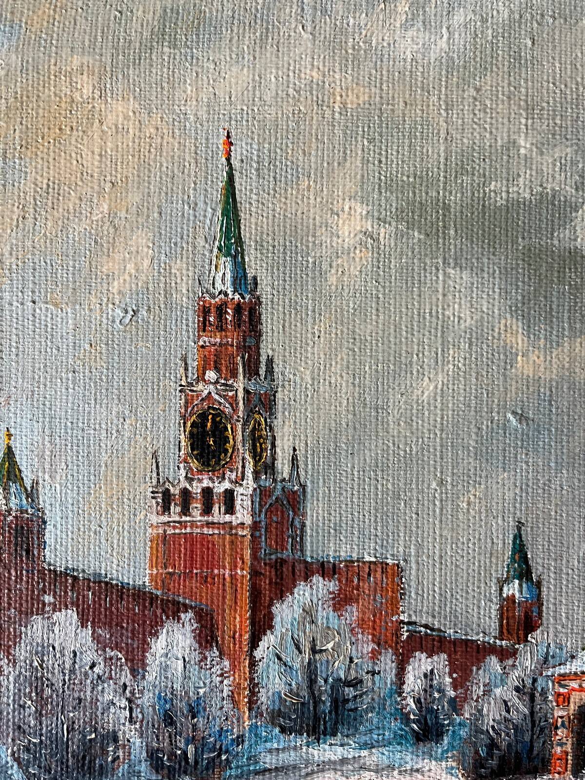 HST painting Saint Basil's Cathedral under the snow Moscow Russian school