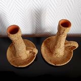 Pair of cork and terracotta candlesticks.