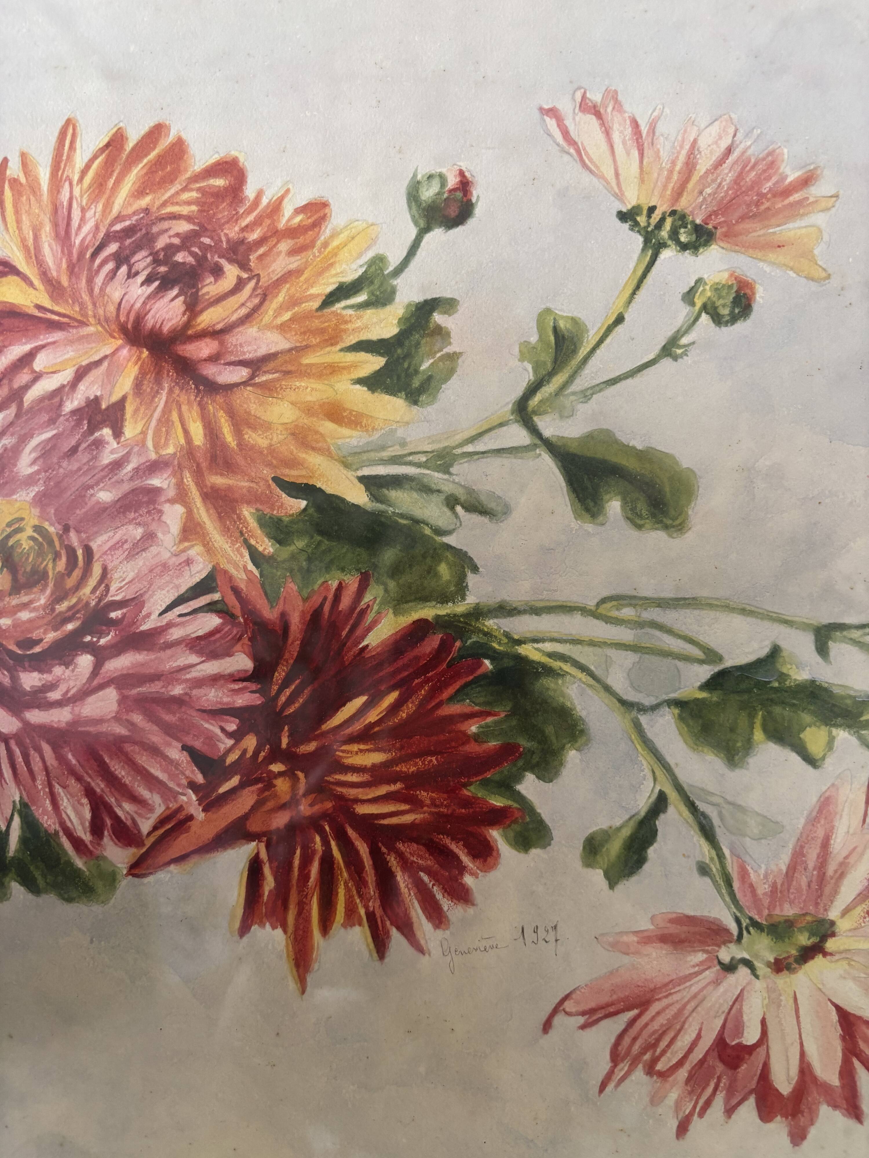 Paire de gouaches Bouquets de fleurs