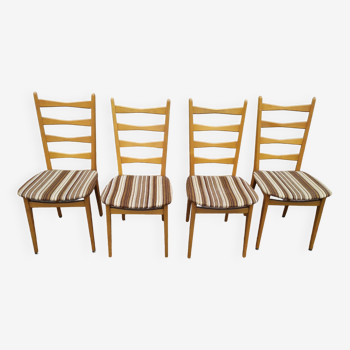 Lot 4 Chaises en bois clair tissu vintage Scandinave