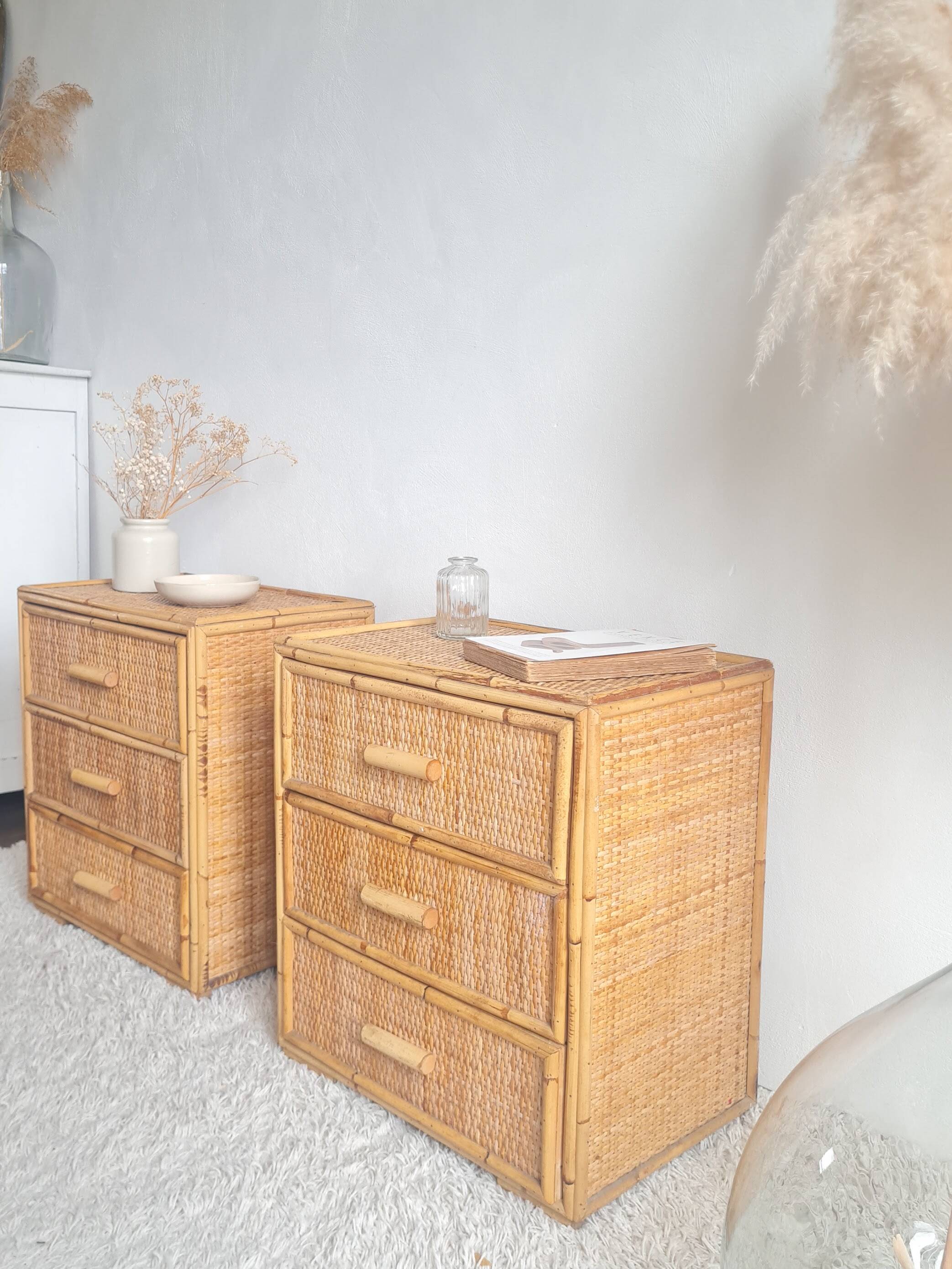 Pair of rattan bedside tables circa the 1970s.