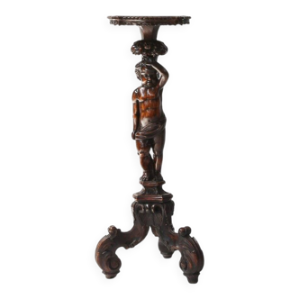 Carved Walnut Pedestal Table with Putto, France 1850s