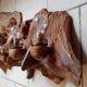 Pair of vintage brutalist wood wall lamp