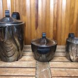 Old art deco coffee tea service silver metal & vintage black wood handles #a591