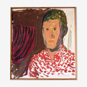 Portrait suédois moderne encadré du milieu du siècle « Paul », peinture à l’huile