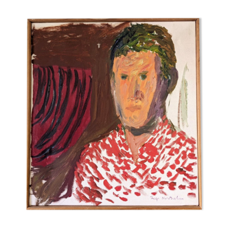 Portrait suédois moderne encadré du milieu du siècle « Paul », peinture à l’huile