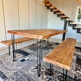 Table en bois massif neuve avec deux bancs - 2 mètres (200x90x5,5cm)