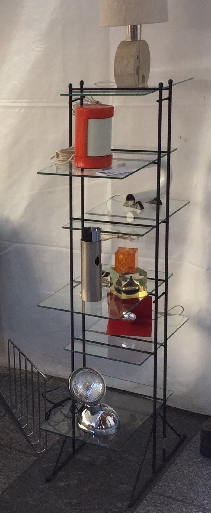 Pair of glass and metal shelves 1970