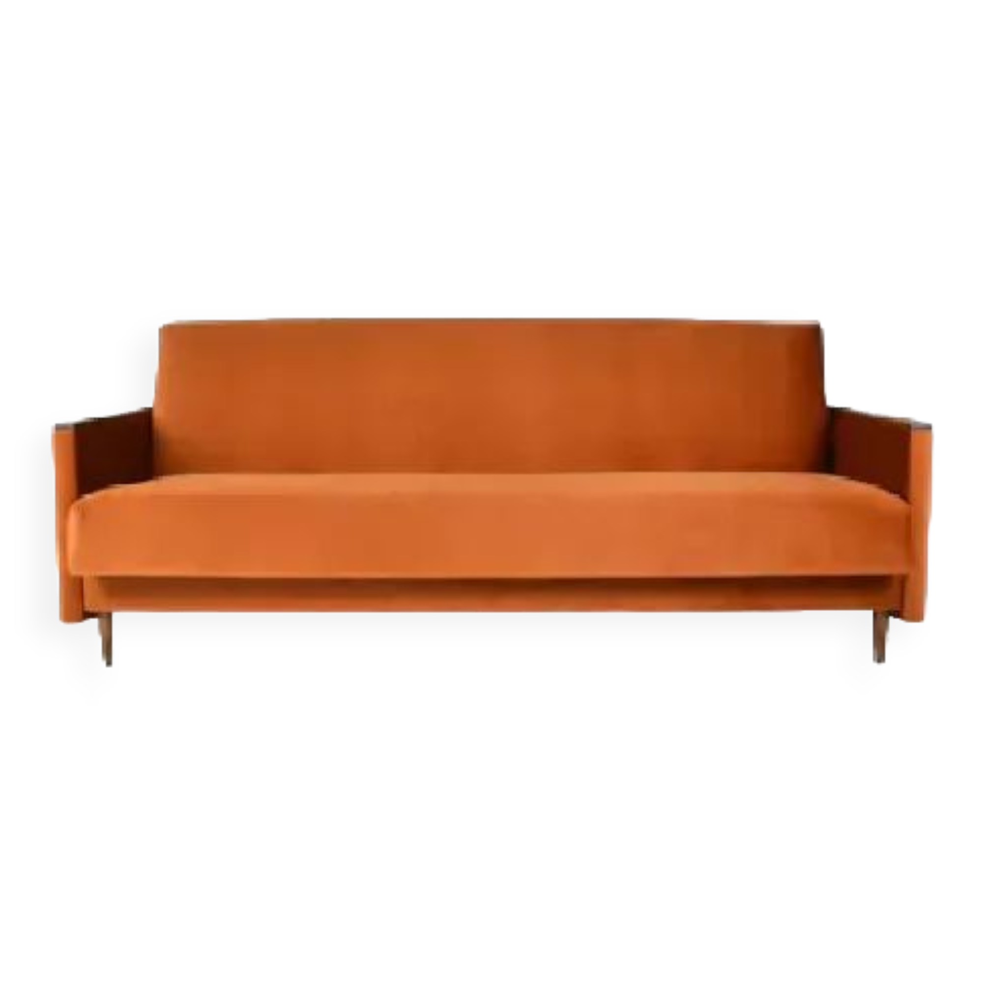 Vintage sofa, convertible couch, fully restored, 1960s, russet orange velvet
