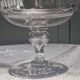 Ancienne coupe à fruits ou autre , cristal soufflé taillé , jambe bullée
