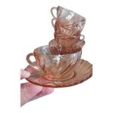 Set of 6 Rosaline Coffee Cups with Saucers in Translucent Glass