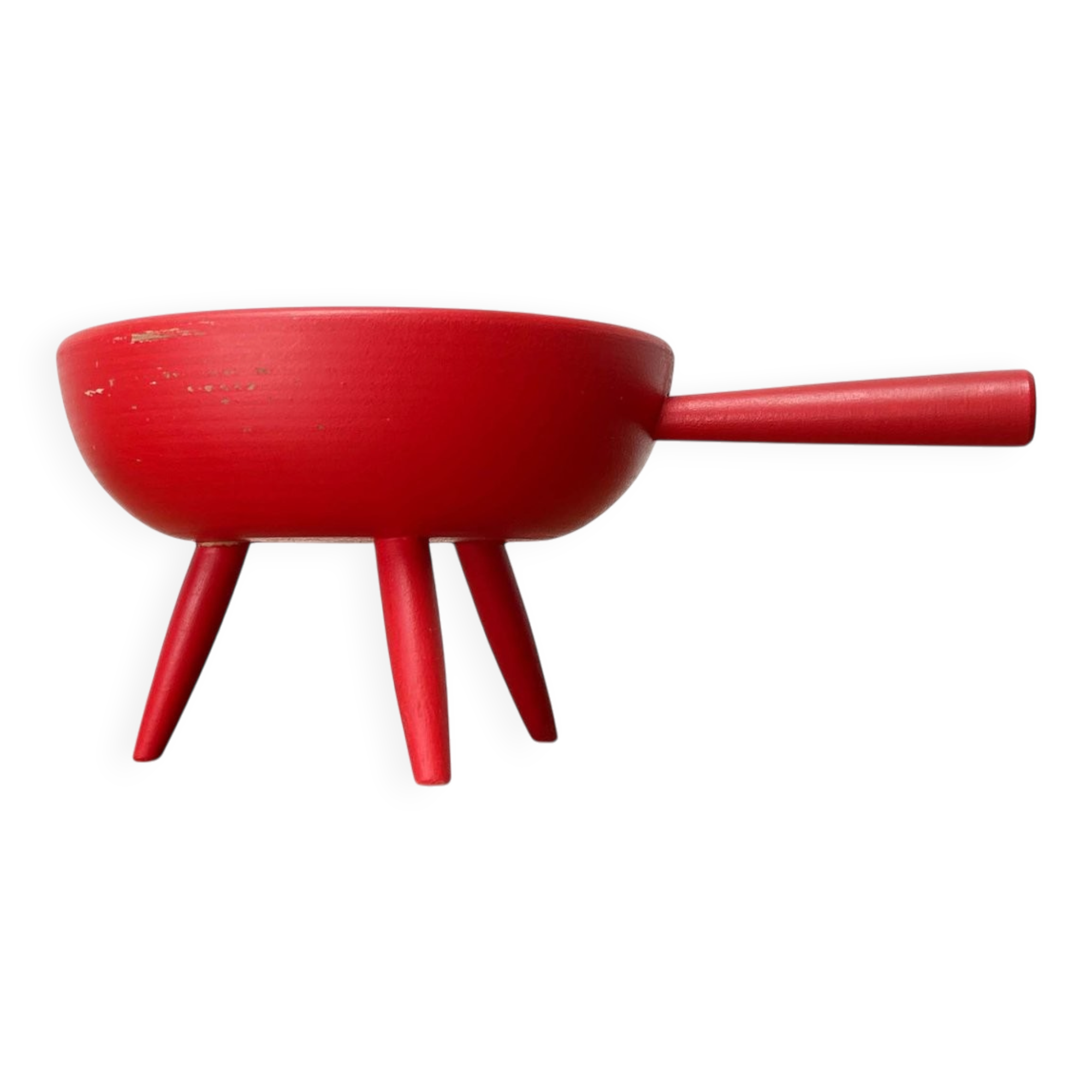 Mid-Century Modern Red Tripod Bowl in Wood from Paavo Asikainen, Finland, 1960s