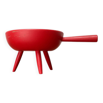 Mid-Century Modern Red Tripod Bowl in Wood from Paavo Asikainen, Finland, 1960s