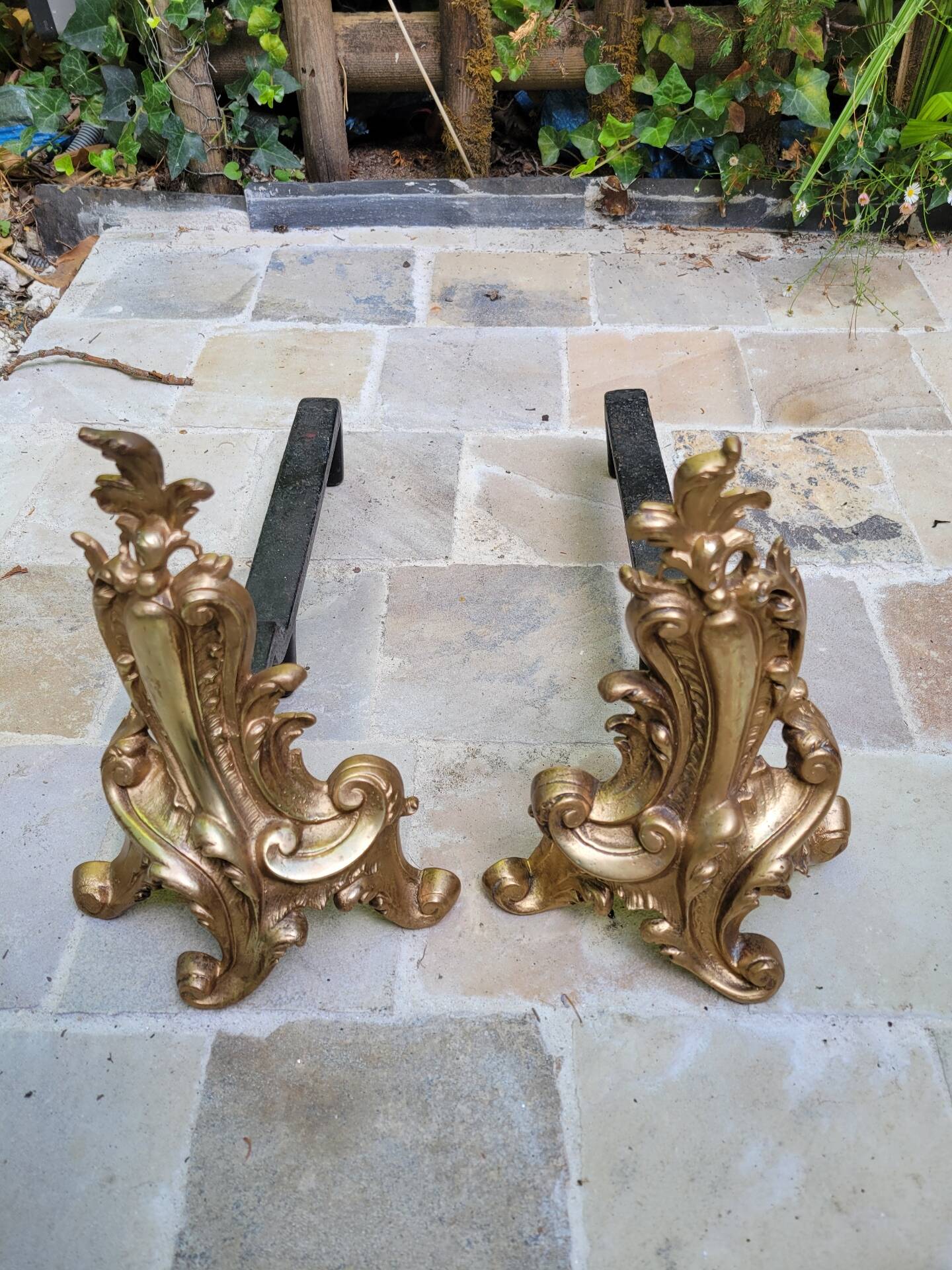 Pair of gilded bronze andirons Louis XV