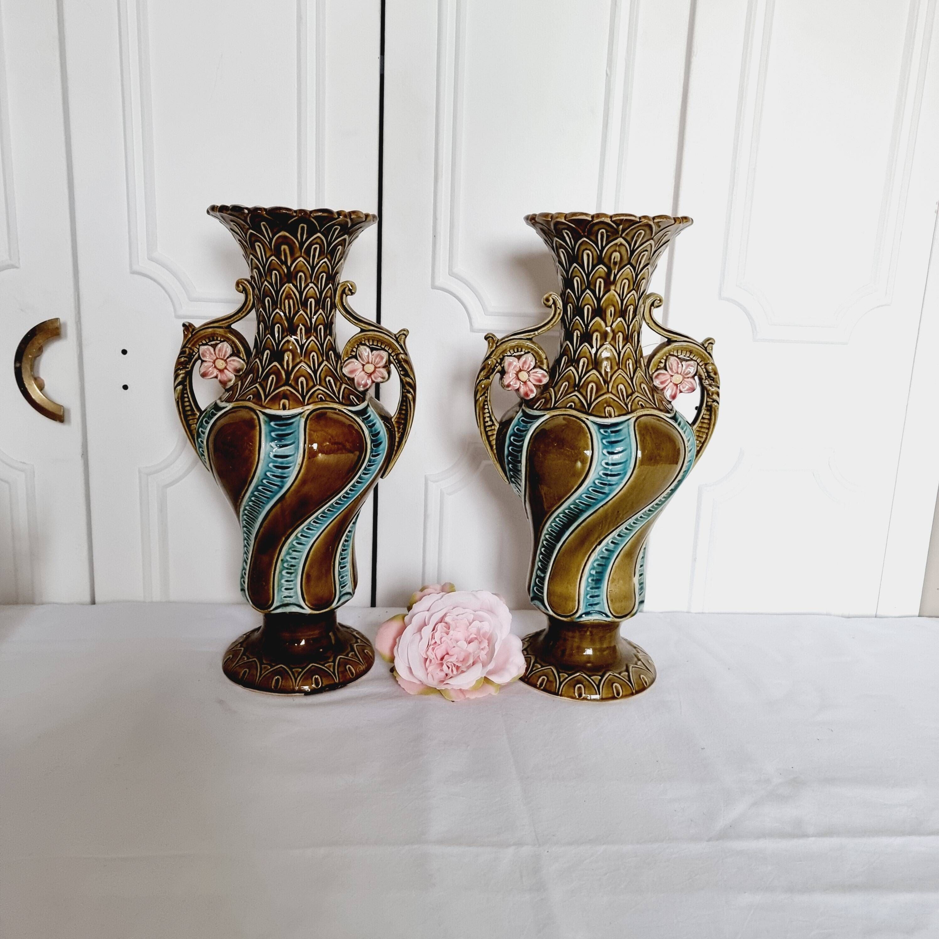 2 Vases from the 1900s-1920s in French Ceramic Onnaing Barbotine Art Nouveau